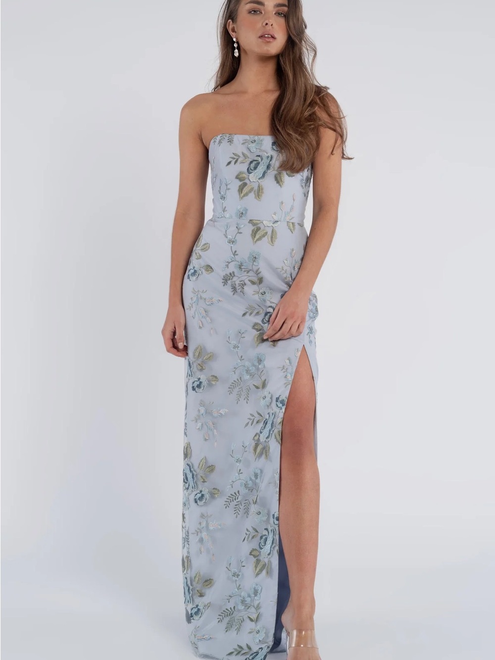 Jenny Yoo Pale Blue Strapless Evening Gown